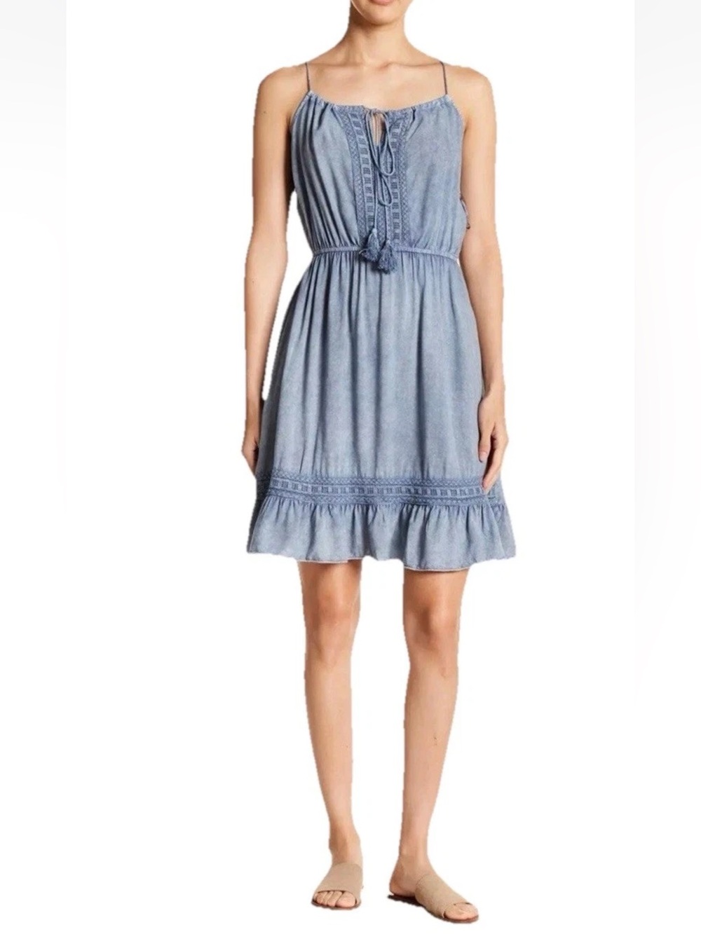 Romeo+Juliet Couture Sleeveless Boho Summer Dress Lightweight Size S Tassel Tie
